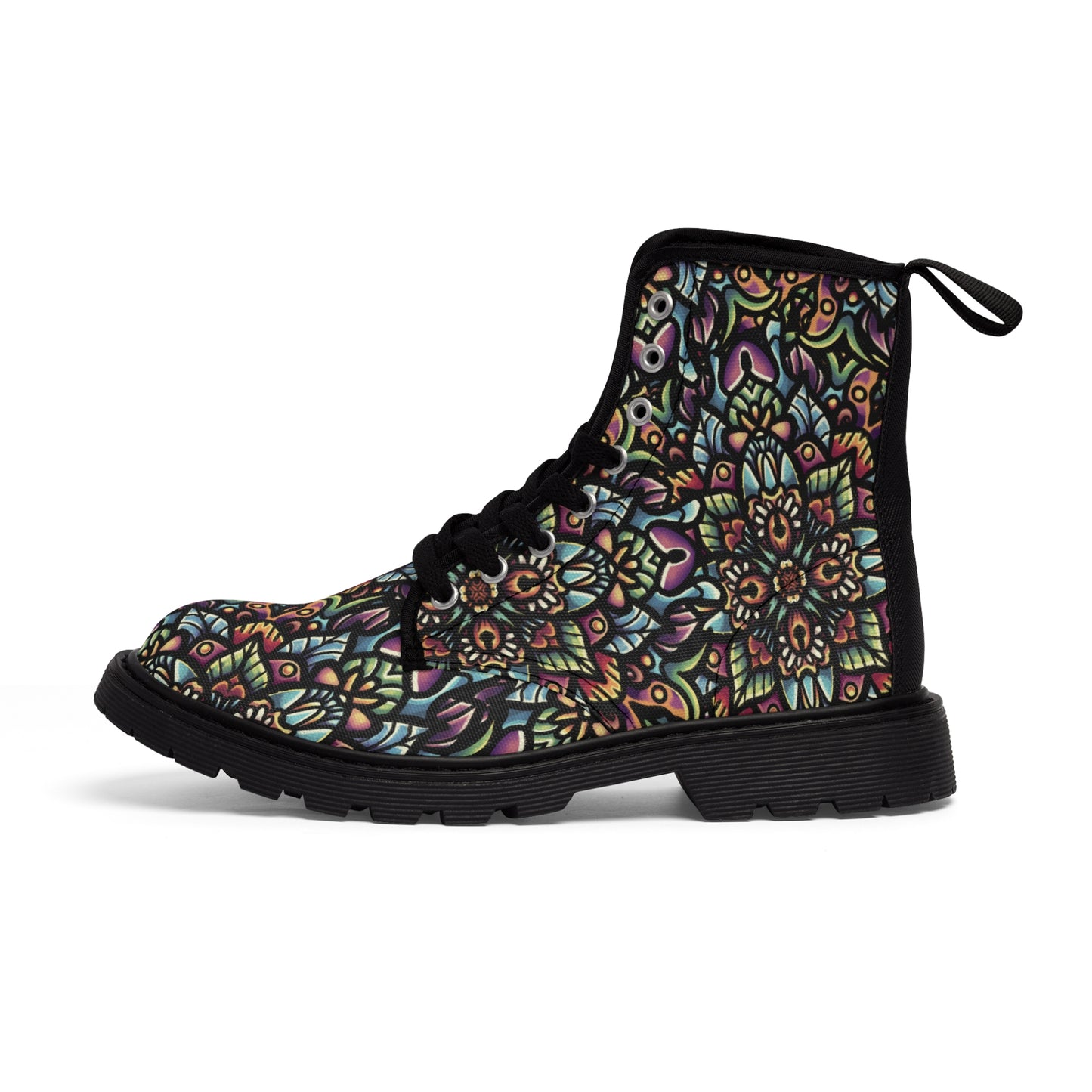 Kaleidoscopic Soles: Women's Colorful Mandala Canvas Boots
