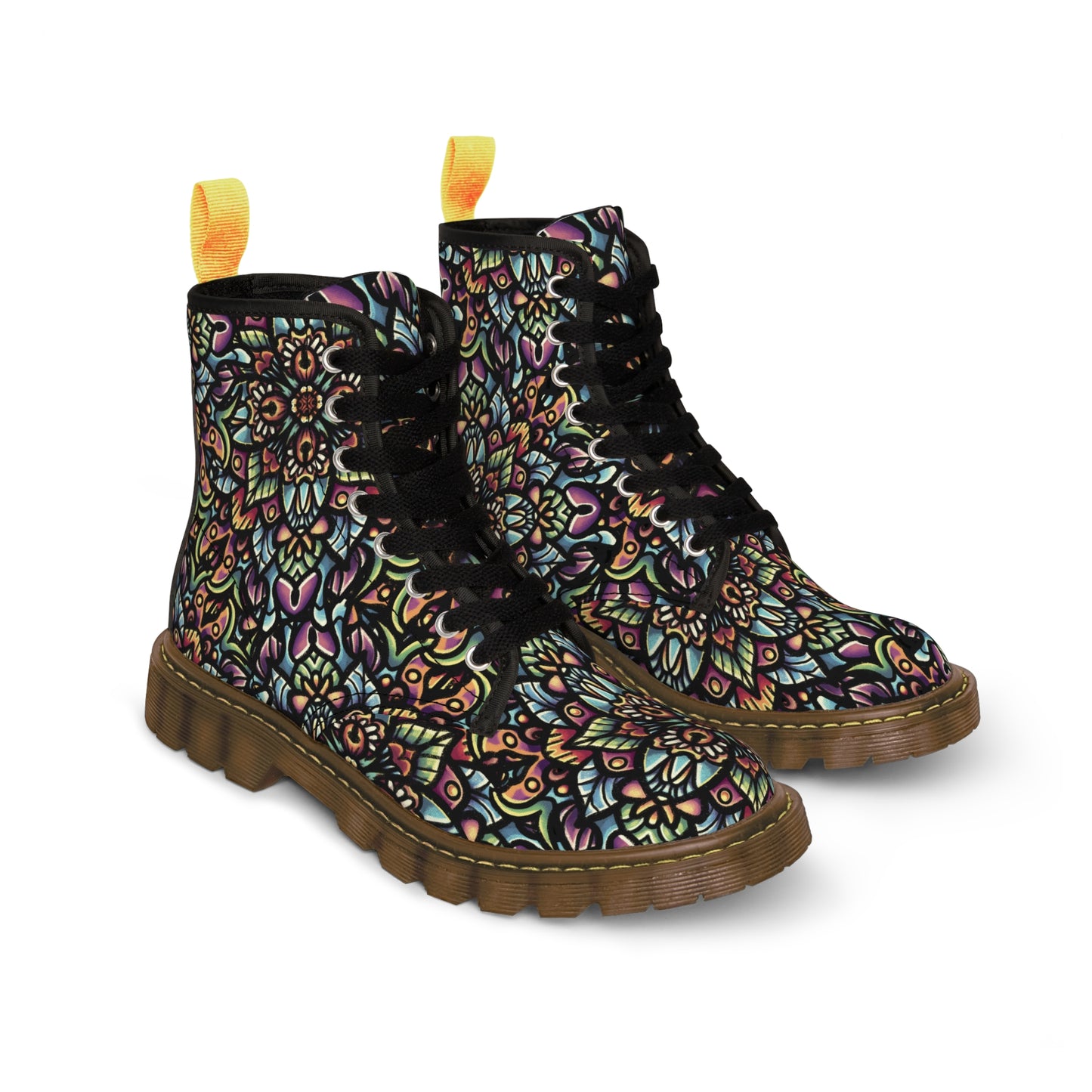 Kaleidoscopic Soles: Women's Colorful Mandala Canvas Boots