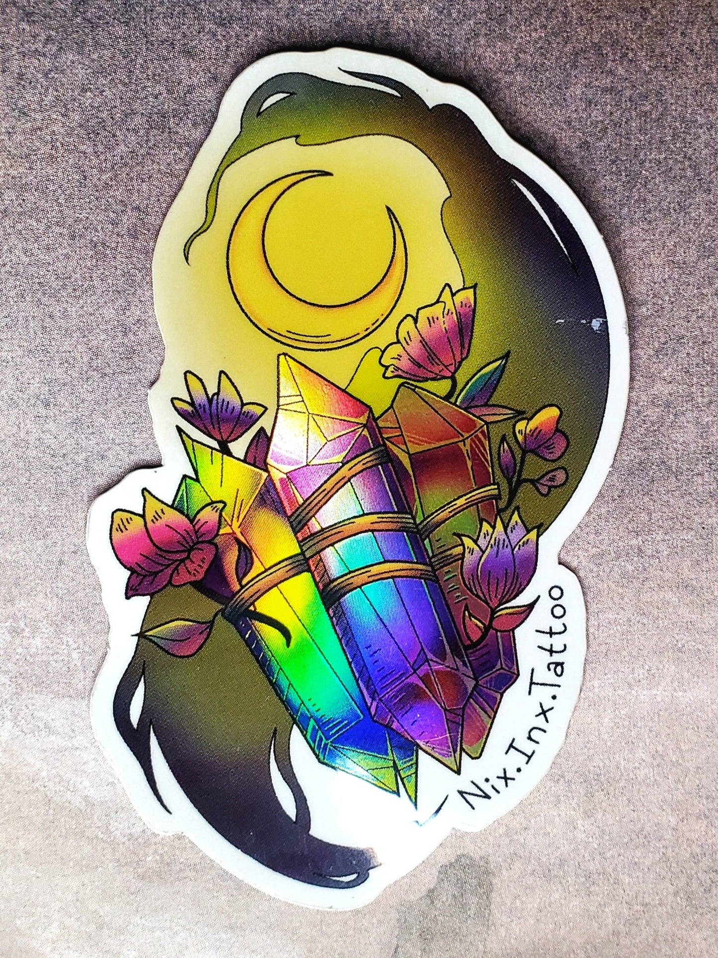 STICKERS: Holographic Magic Crystal Gems under a Crescent Moon Sticker