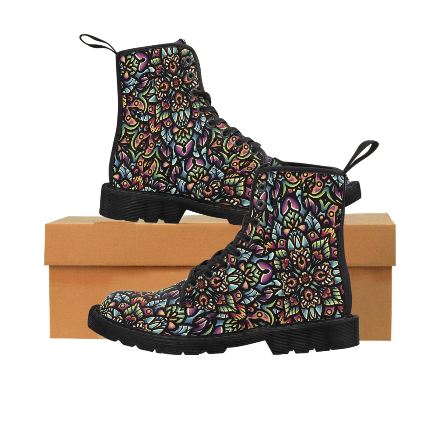 Kaleidoscopic Soles: Women's Colorful Mandala Canvas Boots