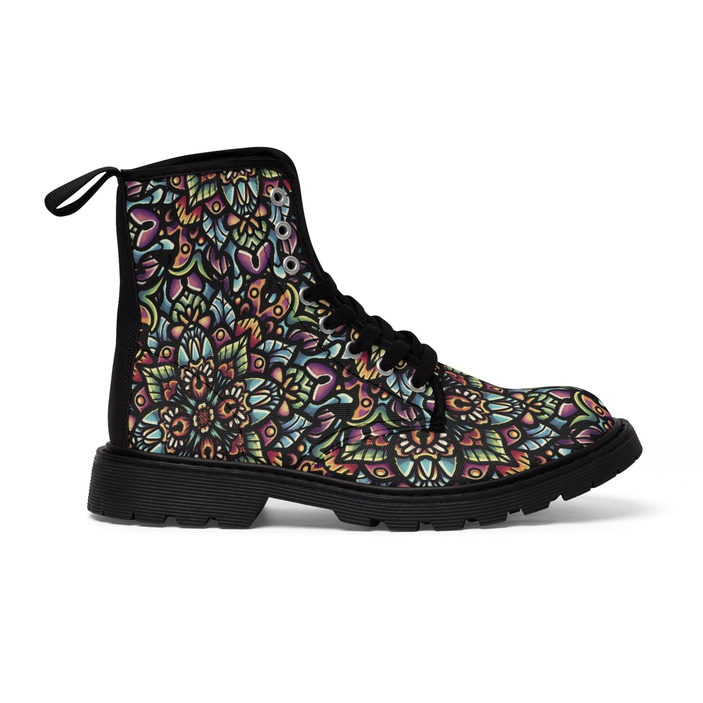Kaleidoscopic Soles: Women's Colorful Mandala Canvas Boots