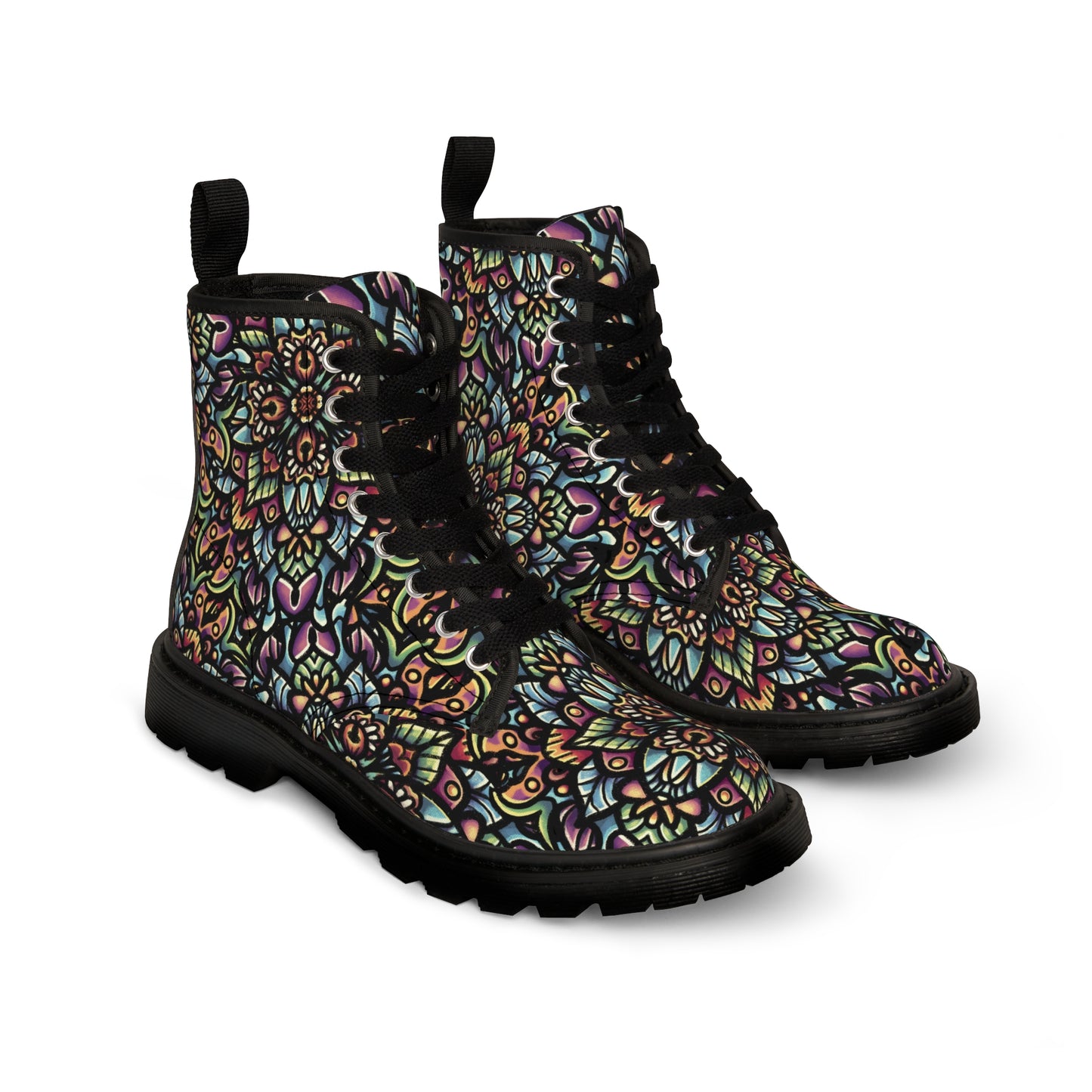 Kaleidoscopic Soles: Women's Colorful Mandala Canvas Boots