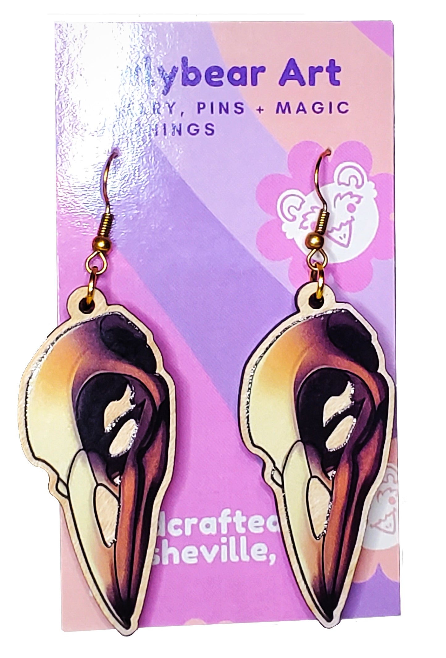 EARRINGS: Wooden Crow Skull Dangle Earrings