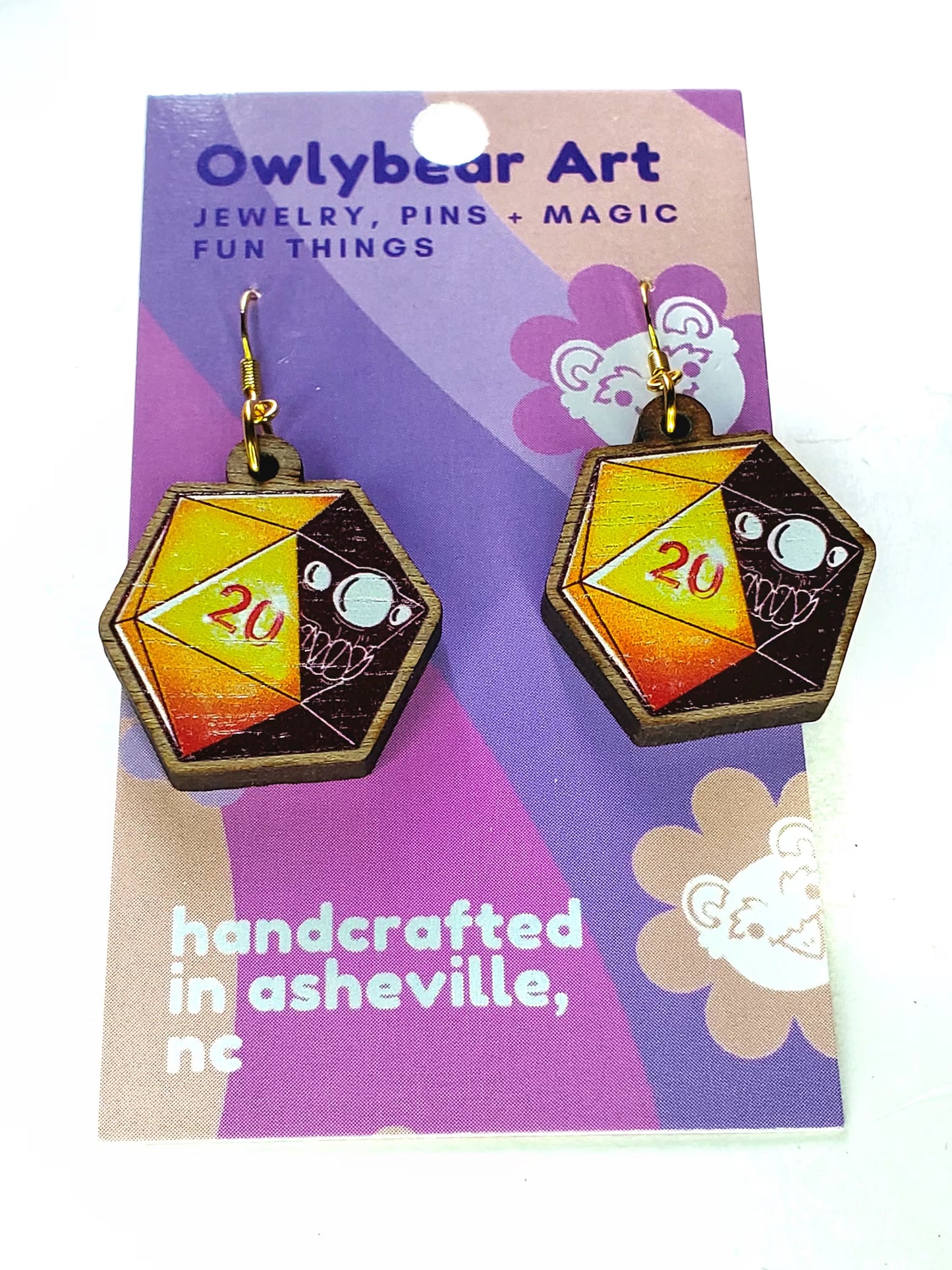 EARRINGS: D&D Dice Mimic d20 Wood Earrings