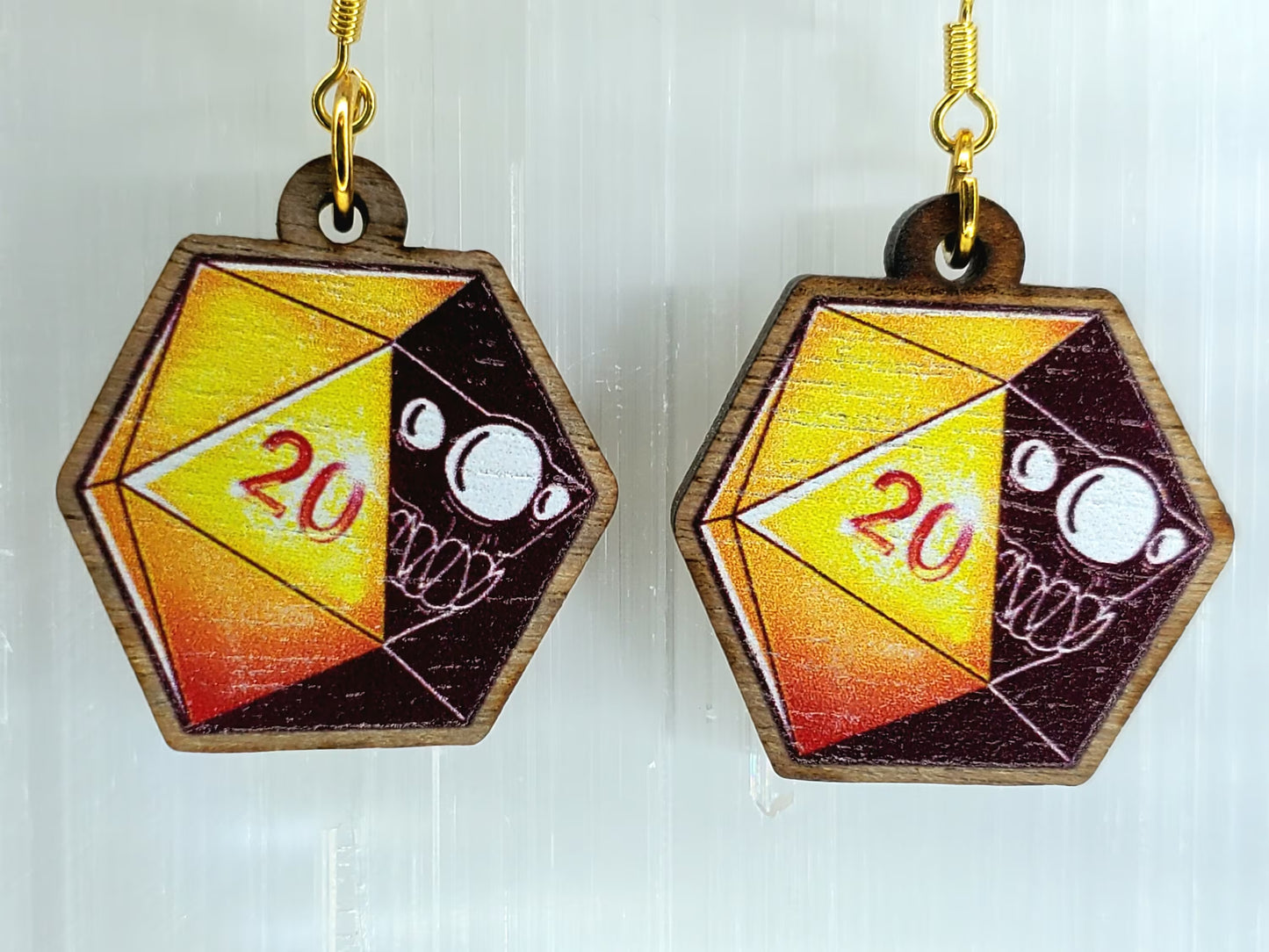 EARRINGS: D&D Dice Mimic d20 Wood Earrings