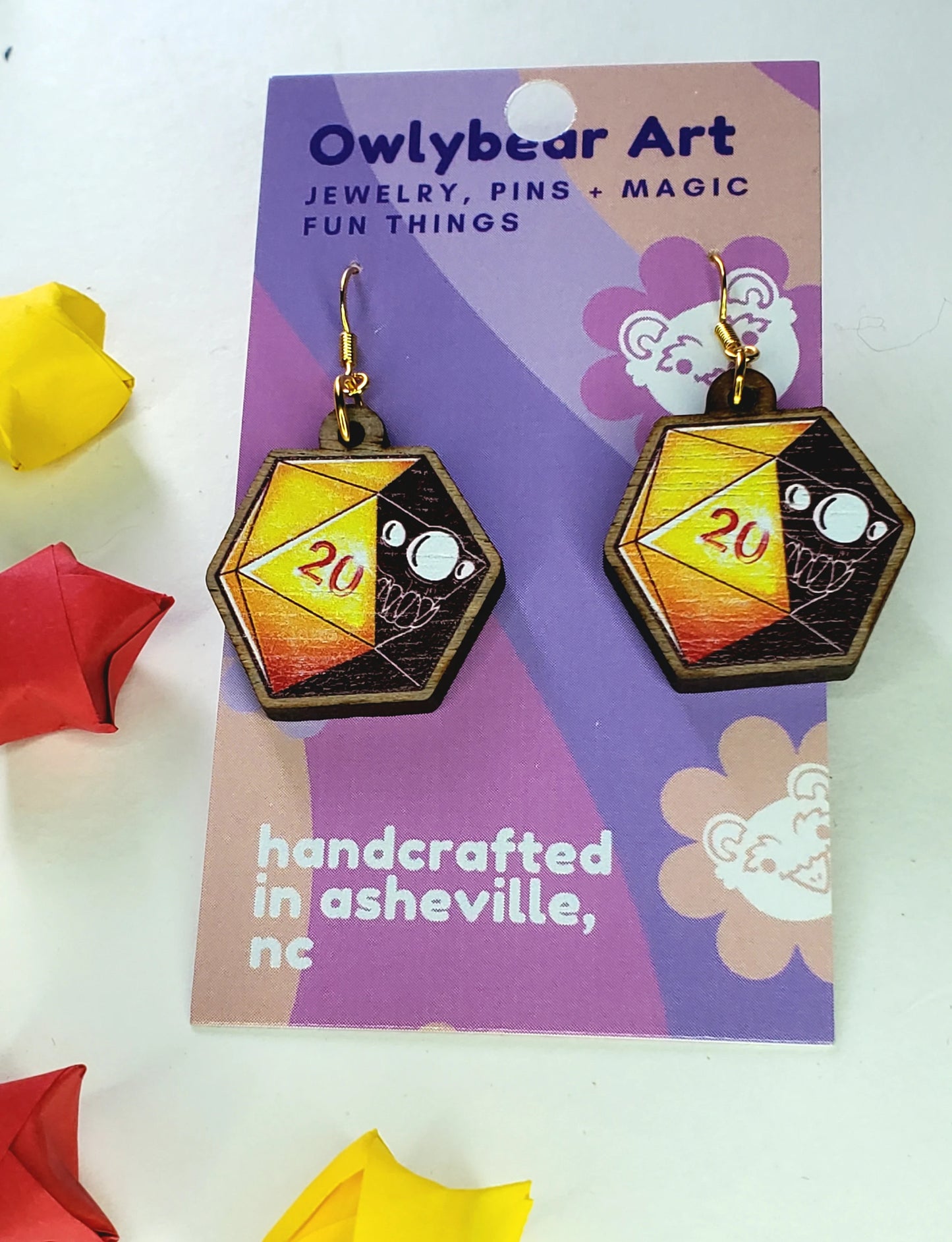 EARRINGS: D&D Dice Mimic d20 Wood Earrings