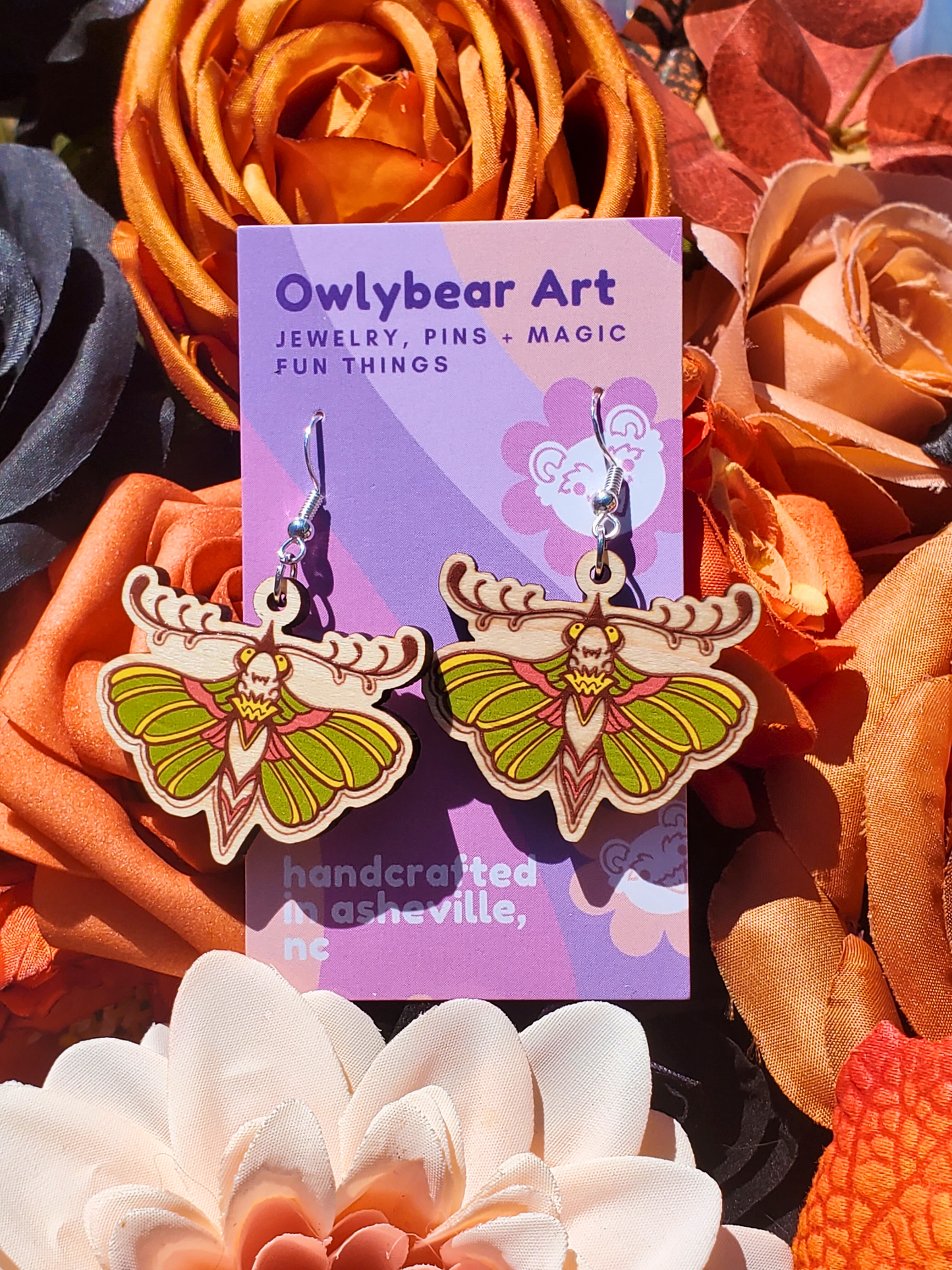 EARRINGS: Wood Moth Wooden Dangle Earrings
