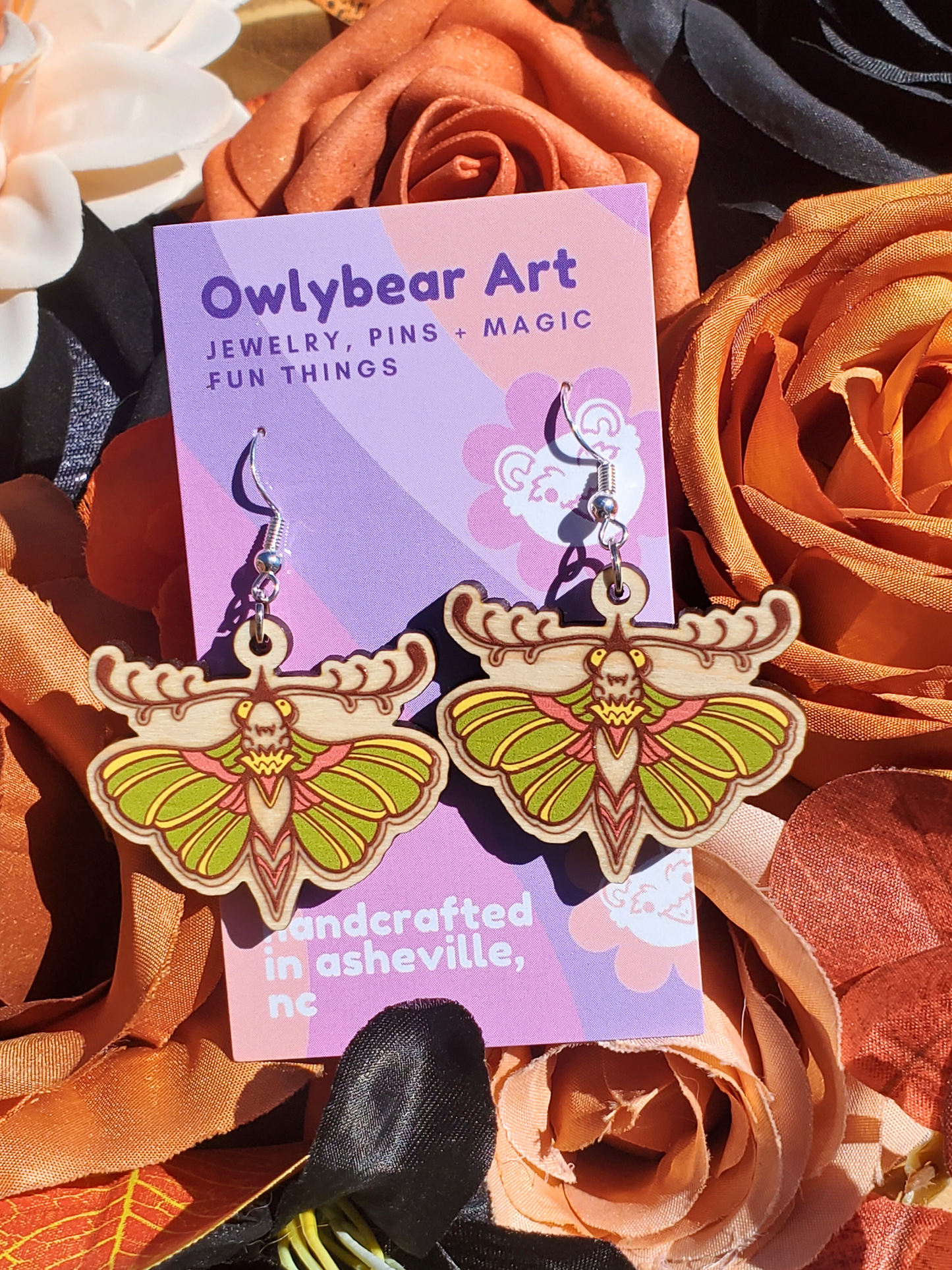 EARRINGS: Wood Moth Wooden Dangle Earrings