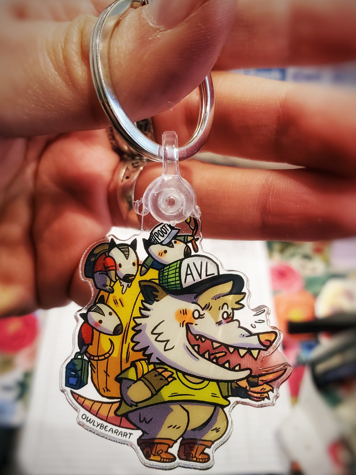 ASHEVILLE: Asheville Opossum Family Hike Keychain - Charming Souvenir!