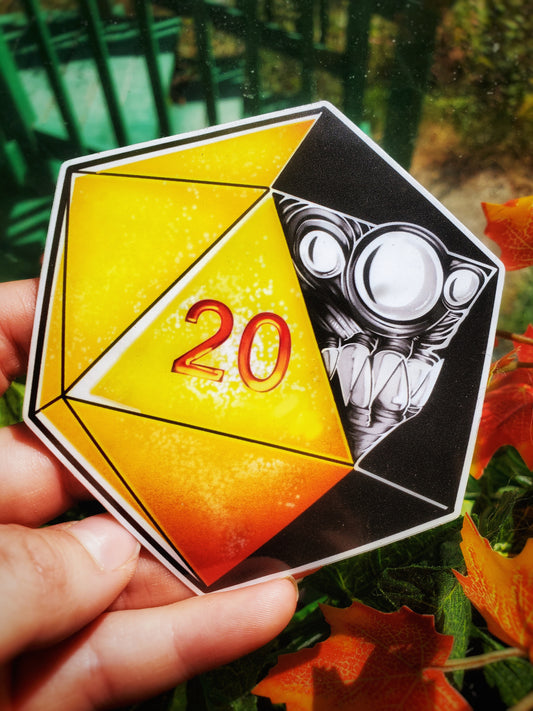 STICKERS: RPG Mimic d20 Dice Sticker | Dungeons & Dragons Inspired Monster Sticker