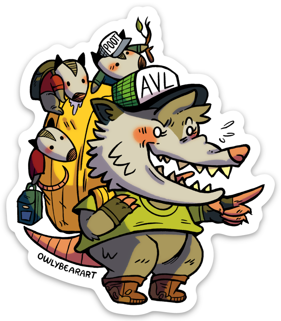 Hiking AVL opossum parent sticker with no background