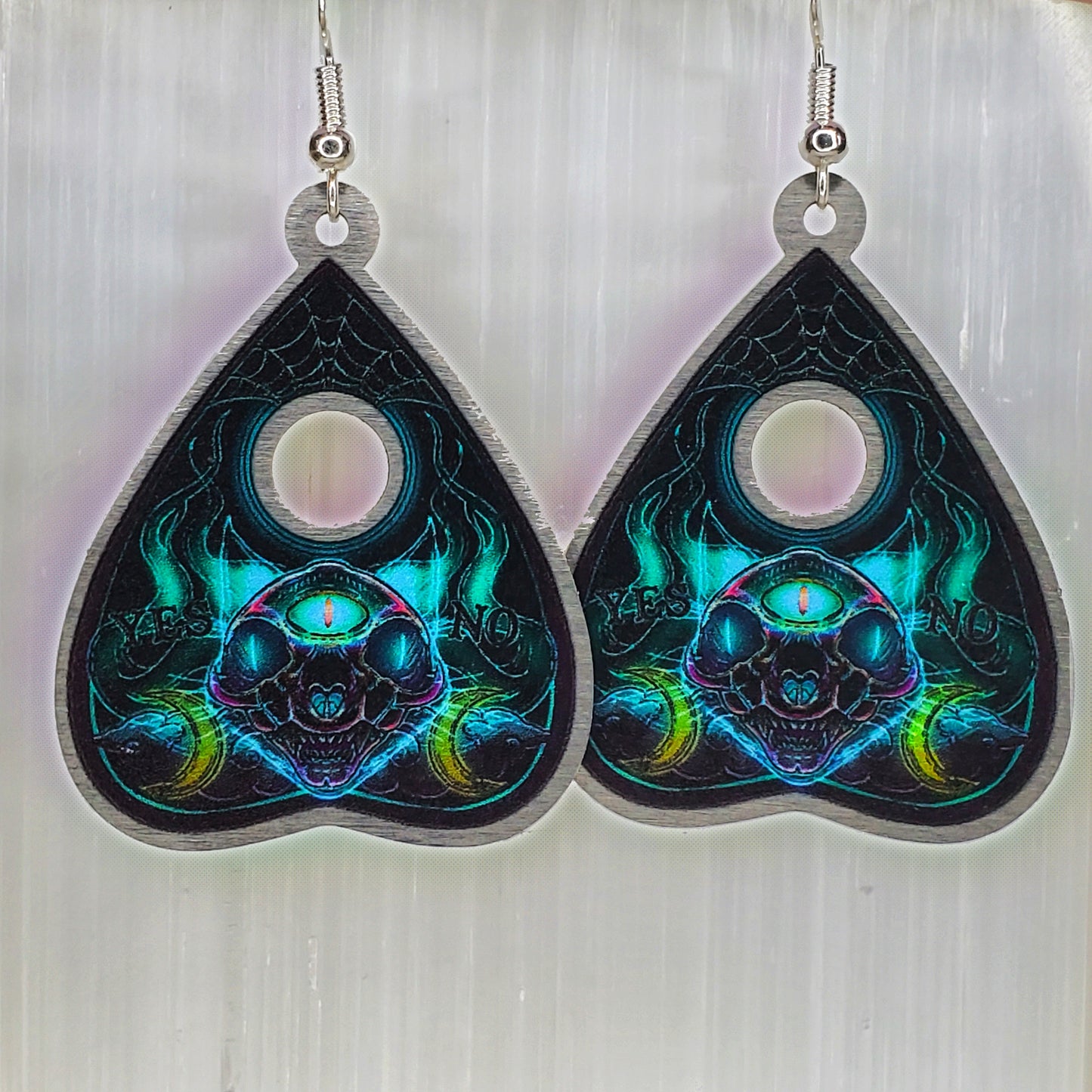 EARRINGS: Ghost Cat Ouija Planchette Dangle Earrings