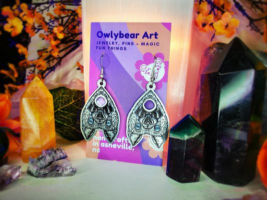 EARRINGS: Silver Bat Ouija Planchette Dangle Earrings