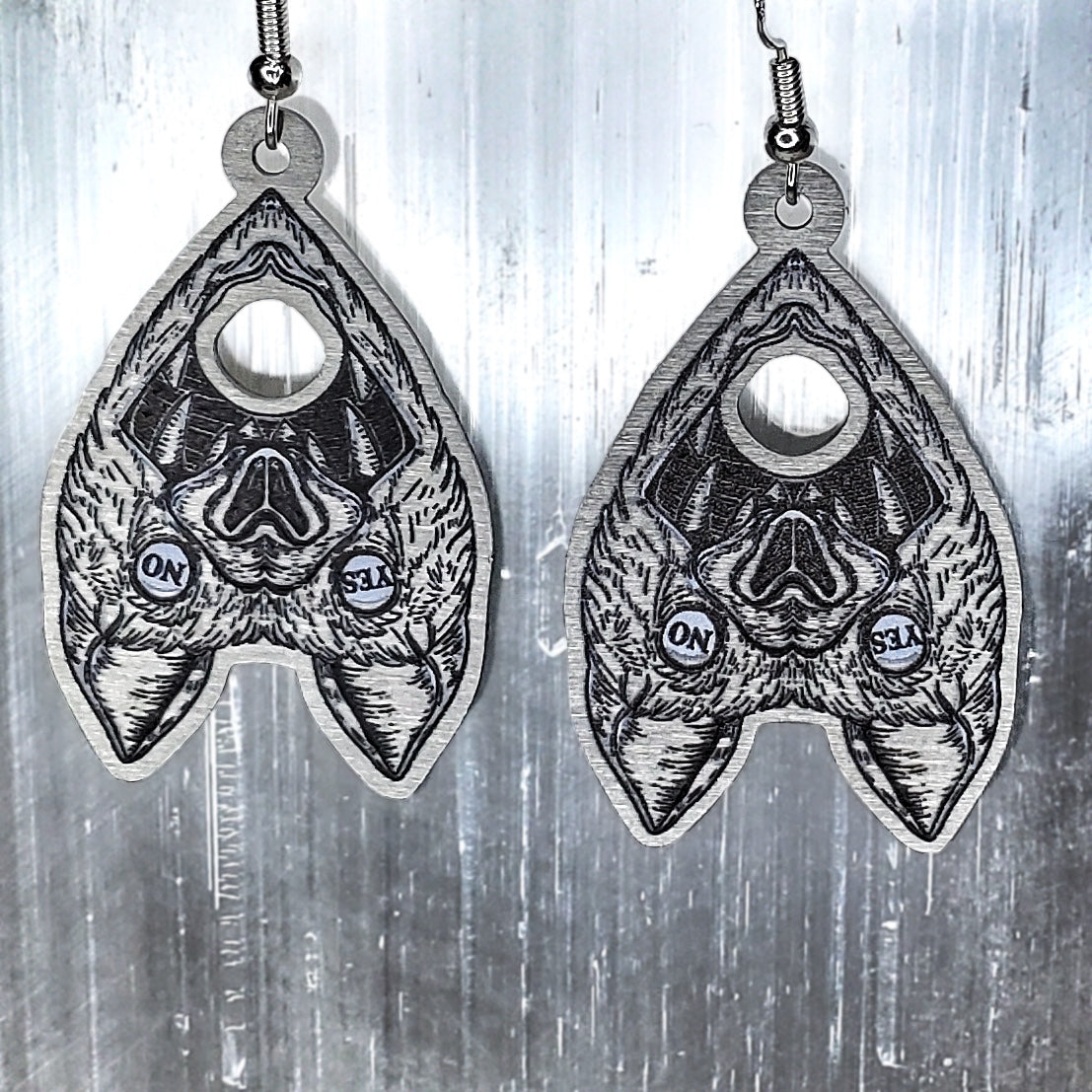 EARRINGS: Silver Bat Ouija Planchette Dangle Earrings