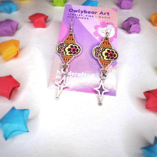 EARRINGS: Magical Stained Glass Hanging Lamp Dangle Charm Earrings