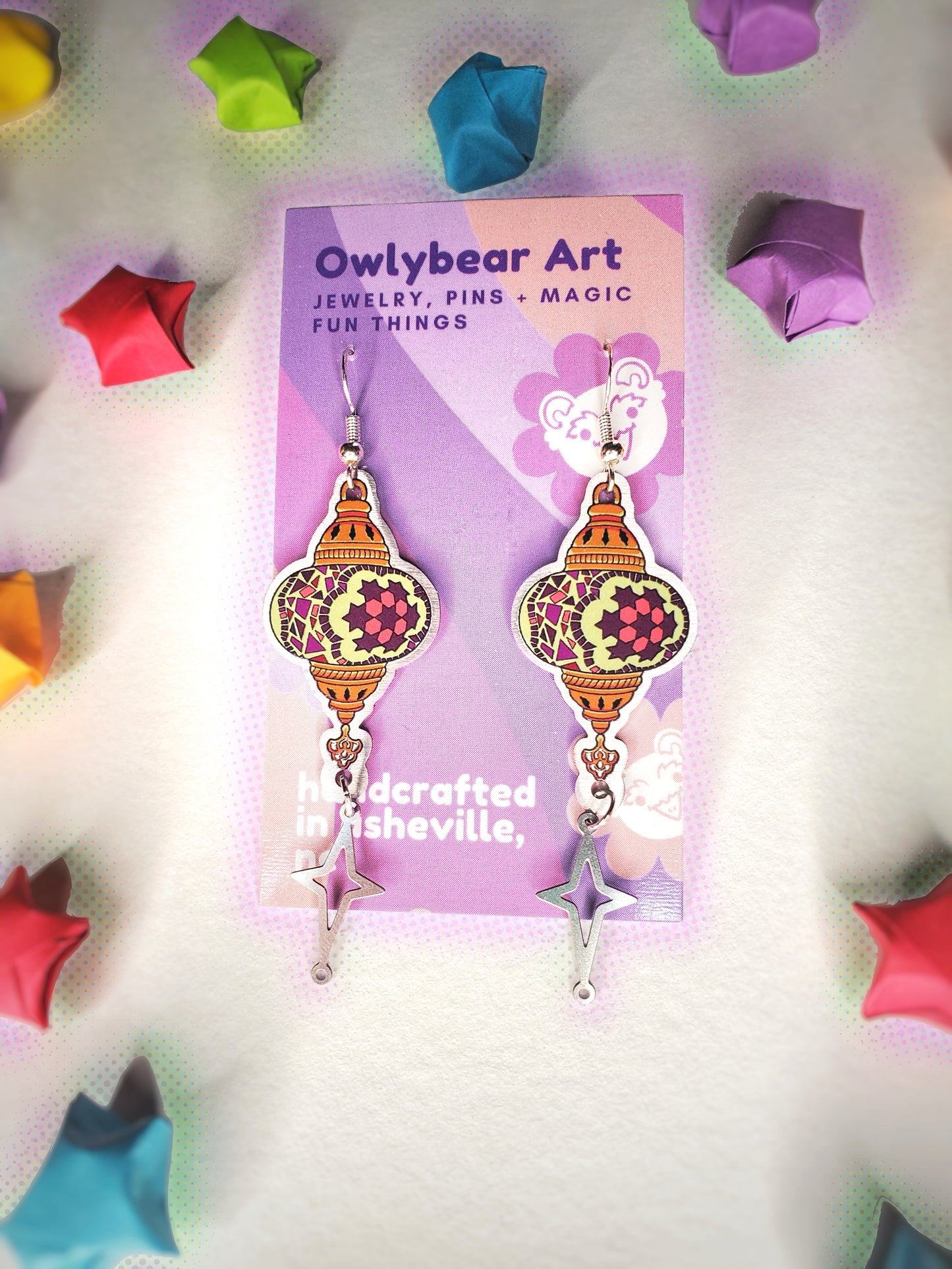 EARRINGS: Magical Stained Glass Hanging Lamp Dangle Charm Earrings