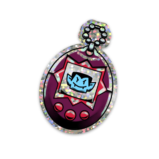 STICKERS: Holographic Glitter Retro “Tamagatchi-Inspired” Virtual-Pet Vampire Sticker