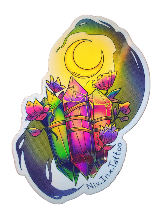 STICKERS: Holographic Magic Crystal Gems under a Crescent Moon Sticker