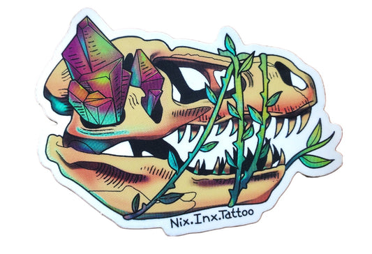 STICKERS: Holographic Dinosaur Skull with Vines and Crystals Sticker