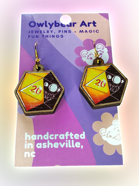 EARRINGS: D&D Dice Mimic d20 Wood Earrings