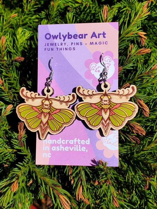 EARRINGS: Wood Moth Wooden Dangle Earrings