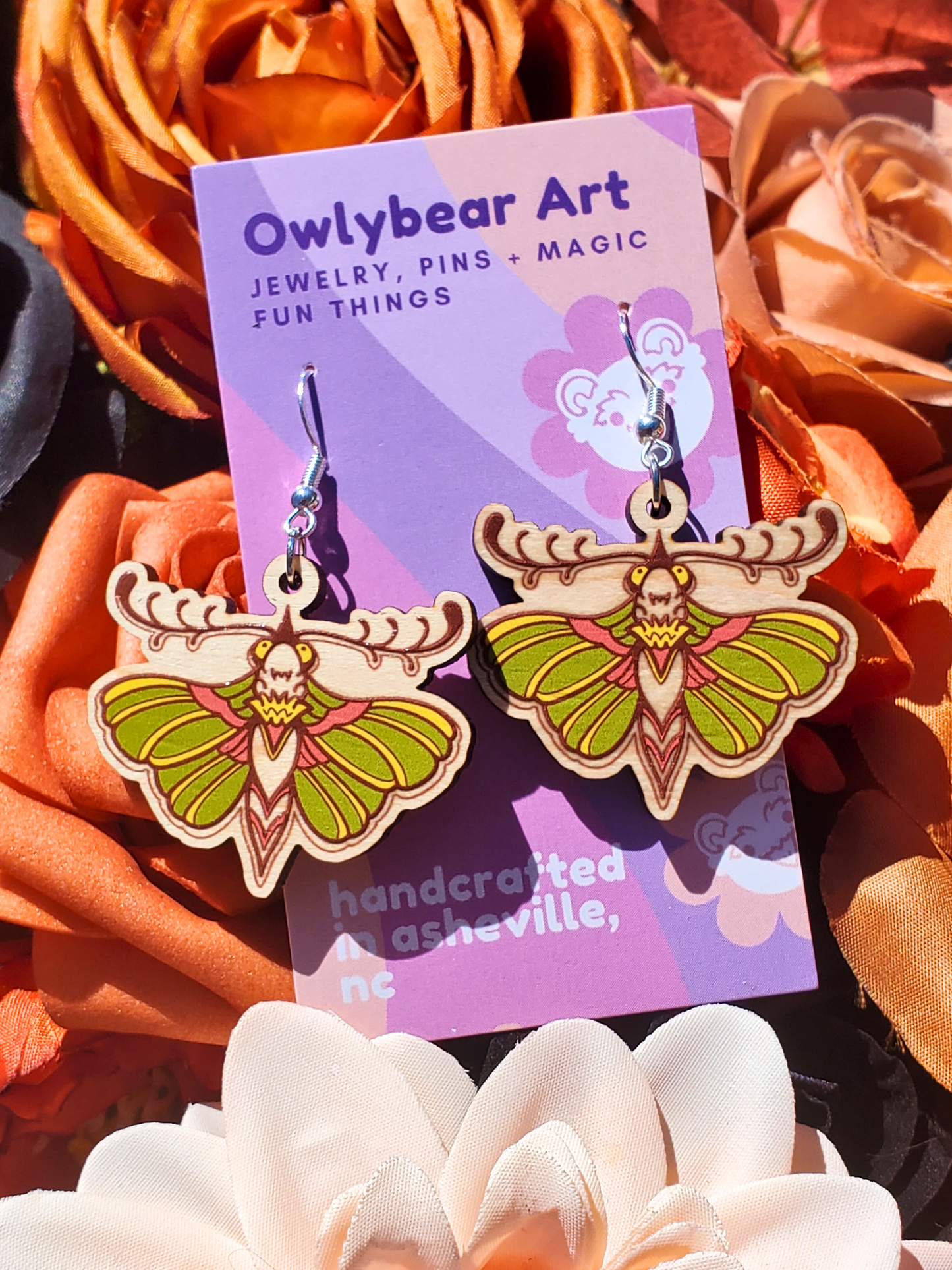 EARRINGS: Wood Moth Wooden Dangle Earrings